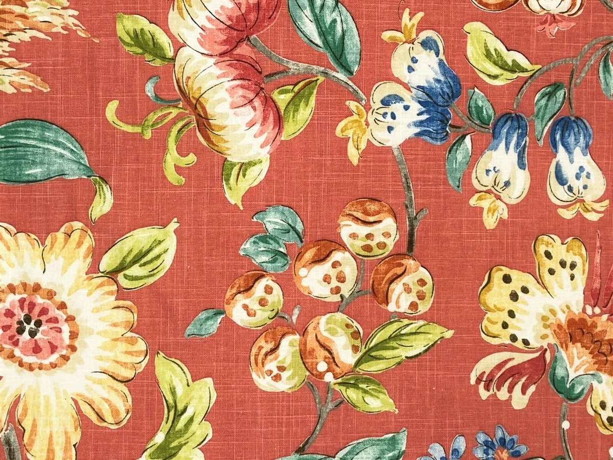 Braemore Tropical Floral CORAL Blue Green Home Decor Drapery Curtain Fabric BTY