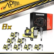 8x Yellow Round Ignition Coil & IRIDIUM Spark Plug Kits for Cadillac GMC Isuzu