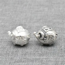 2 Fine Silver Chinese Fortune Mouse Beads 3D Treasure Fill The Home for Bracelet