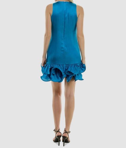 Taylor Women's Blue Crinkle Satin Mini Dress Size 8 - 第 2/3 張圖片