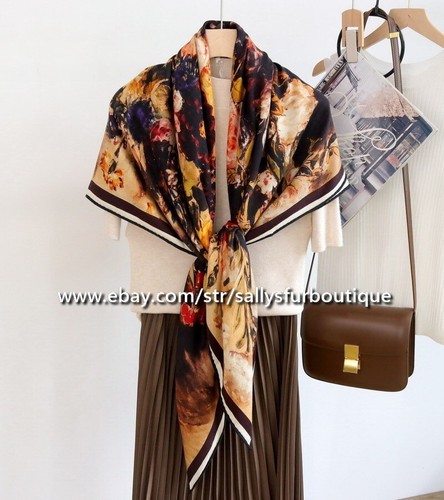 Sallys 70% Cashmere 30% Silk Wrap Scarf Flowers Print Double Face Shawl 53" - Picture 4 of 15