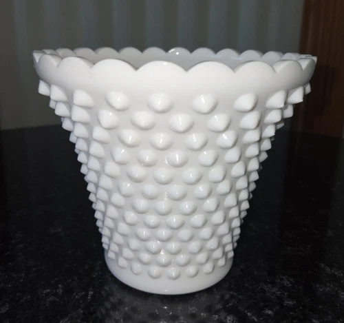 Vintage Fenton Glass Flower Pot Planter Vase White Milk Glass Hobnail 5 1/2" T