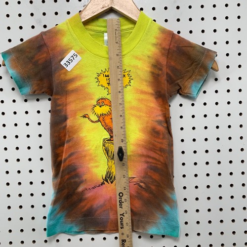 VTG 90s Dr Seuss Shirt The Lorax Youth Size 2 4 Yellow Tie Dye Made USA 10.5X18 - Picture 10 of 13