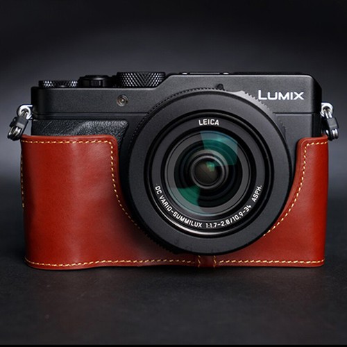 Media cubierta bolsa hecha a mano de cuero genuino para cámara para Panasonic LX100 - Imagen 5 de 12