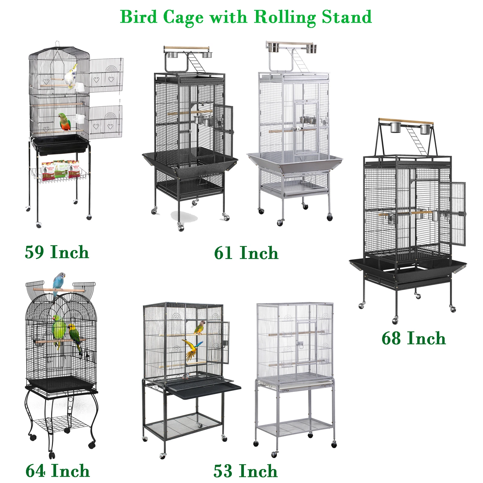 Bird Cage Durable Steel Birdcage Parrot Lovebird Multiple Size w/ Rolling Stand