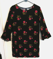 Old Navy Womens Dress L Knee Length Floral Black Pink Green 3/4 Sleeve Office