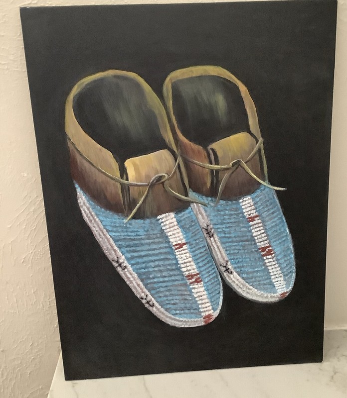 Native American Moccasins Artwork Acrylic On Canvas Panel  12” By 16” Unframed