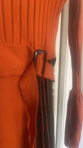 NWT Dahlia MacPhee Orange And Black Mock Neck Pleated Dress Size: Small - Picture 4 of 12