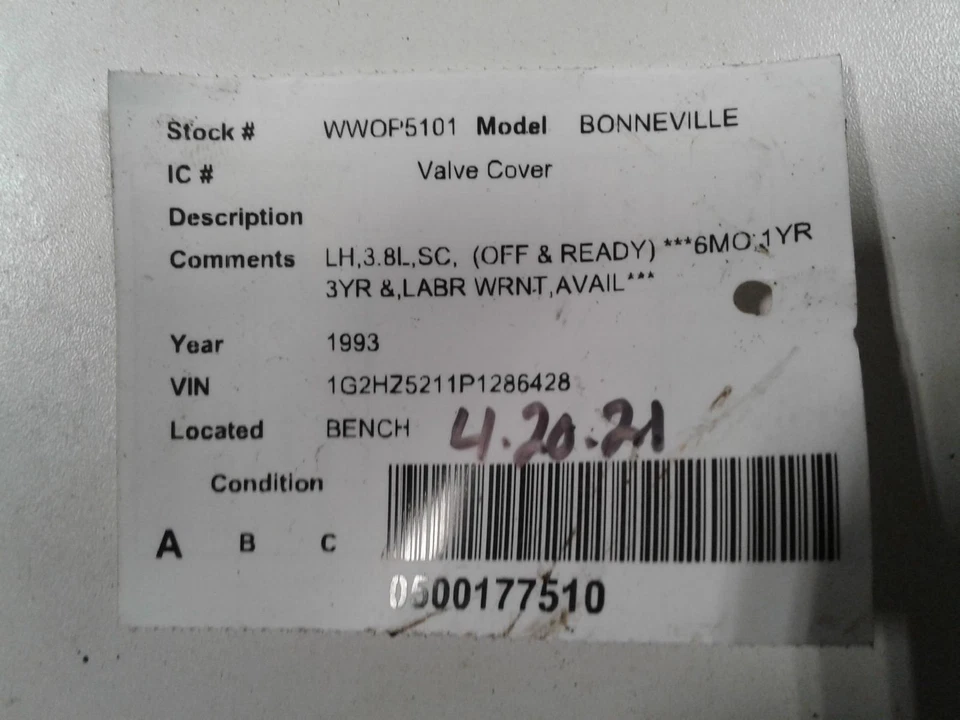 Used Engine Valve Cover fits: 1993 Pontiac Bonneville Valve Cover Grade A Foto 3 de 4