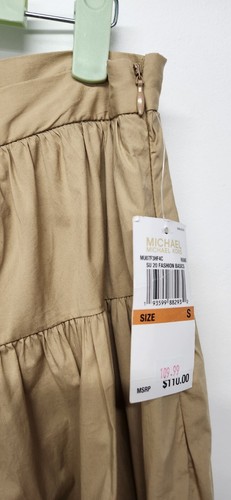 Michael Kors Women's Khaki Tiered Cotton Poplin Midi Skirt, Size S (Runs Big) - Picture 5 of 14