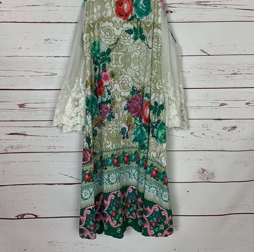 Umgee USA Boutique Women's S Small White & Green Floral Lace Cold Shoulder Dress - Picture 3 of 12