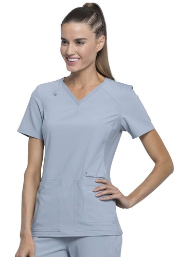 Iflex Scrubs for Women V-Neck Top with Stretchy Knit Side Panels CK605, XS, Grey - Afbeelding 4 van 7