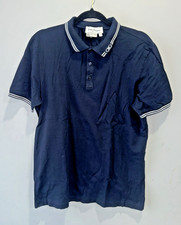 SALVATORE FERRAGAMO NAVY BLUE LOGO DETAIL COLLAR POLO SHIRT Sz L MADE IN ITALY