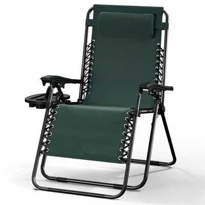 Zero Gravity Chair, Outdoor Lounge Chairs with Cup Holder, Forest Green