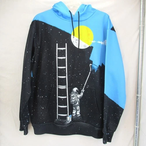 3Three in Men's Graphic Painting Astronaut Pullover Hoodie Blue/Black Size Large