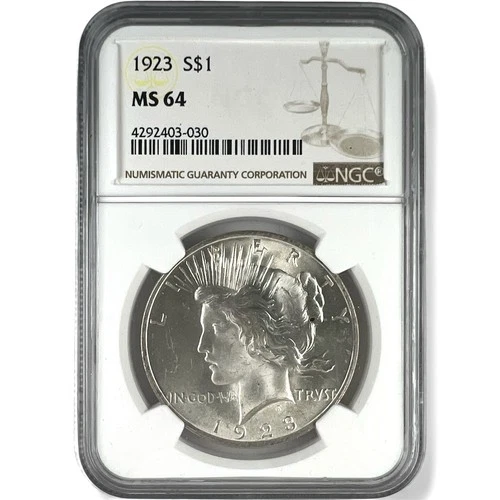 1923 P PEACE SILVER DOLLAR NGC MS 64 NA49