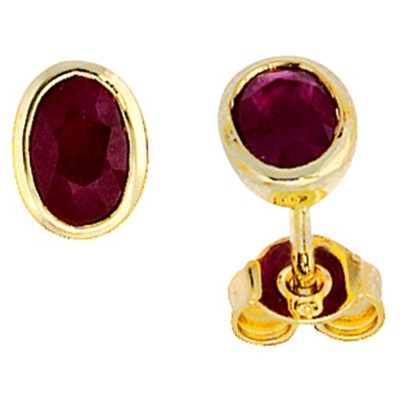 JOBO''37862''Ohrstecker oval 585 Gold Gelbgold 2 Rubine rot Ohrringe Goldohrstecke