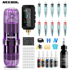 Complete Tattoo Pen Kit Wireless Tattoo Gun with Needles Ink Tattoo SupplyPurpl
