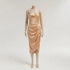 Women s Gold Satin Cowl Neck Ruched Strappy Slip Maxi Dress Size L