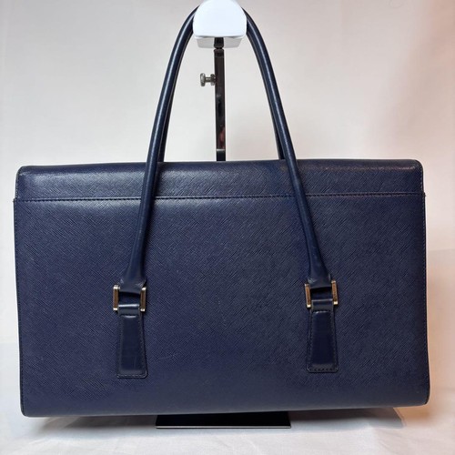 BURBERRY Logo Nova Check Handbag Tote Bag Leather Navy x Gold Hardware Authentic - Picture 3 of 14