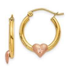 20mm 14k Yellow Rose Gold Heart Shiny-Cut Hoop Earrings