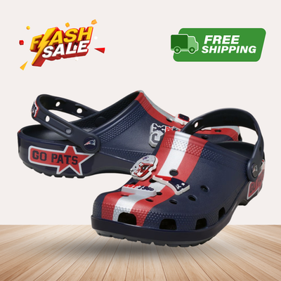 #ad FASH SALE New England Patriots Crocs Classic Clog Unisex NFL Slip On Sandals $67.99