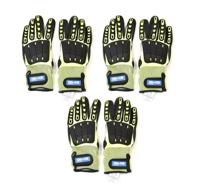 Lot 3 Pairs GMG Cut D Impact Protective Gloves Sandy Nitrile Palm XL Lime Green