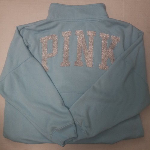 Victoria’s Secret PINK Glitter Logo Full Zip Sweatshirt Women’s XL Light Blue - Picture 4 of 4