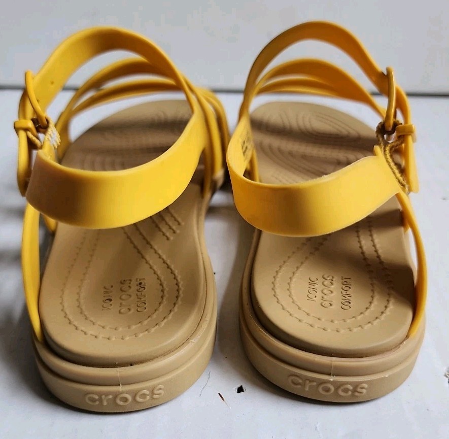 Crocs Womens Tulum Sandal Size 8 Canary Yellow Tan Strappy Fisherman Flat Shoe image 9