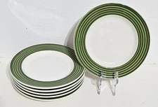 Tuxton Salad Plates Green Stripes Green Circles Green Rings Rim Bread - Set Of 6