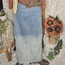 Y2K Faded Denim Maxi Skirt, L Boho Western Cottagecore Coastal Cowgirl Bohochic
