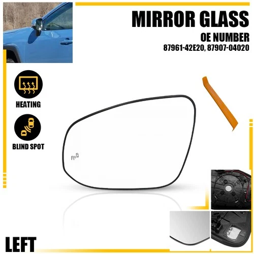 Heated+Blind Spot Mirror Glass for Toyota RAV4 Prime 2021-2023 Left Driver Side