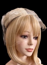Vintage Ivory Satin Juliet Cap Veil Gold Embroidery 1950s