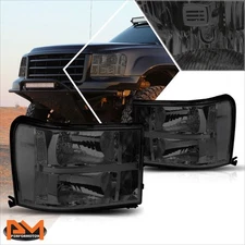 For 07-14 GMC Sierra 1500-3500 OE Factory Headlights Smoked Housing Clear Corner