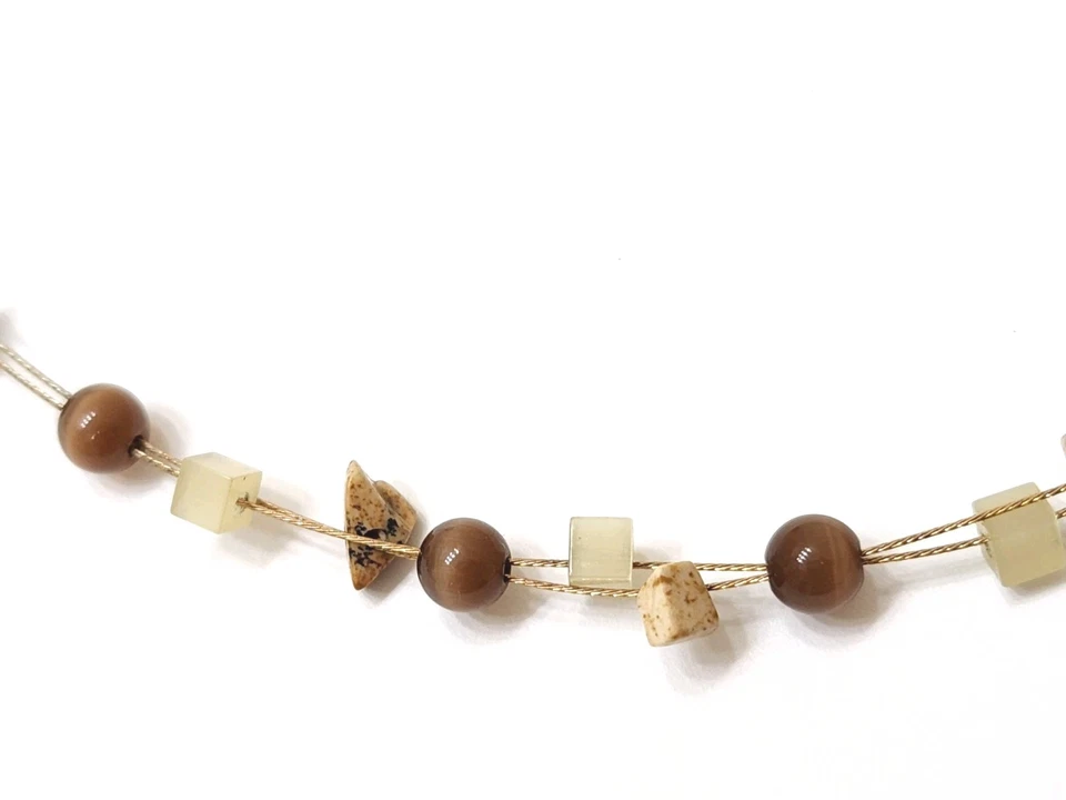 Винтажное ожерелье Lia Sophia с подписью Tigers Eye яшма бисер камень коричневое золото 2 провода - Изображение 4 из 4