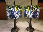 Pair Meyda Tiffany Style Wisteria stained glass Vintage table lamp 21 Year 2004