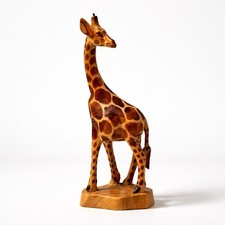 Hand Carved Wood Giraffe Figurine 12 Inch African Folk Art Safari Decor Animal