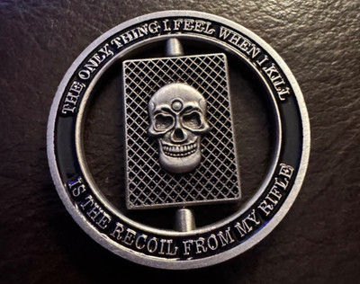 Sniper one shot one kill spinning skull ace of spades challenge coin