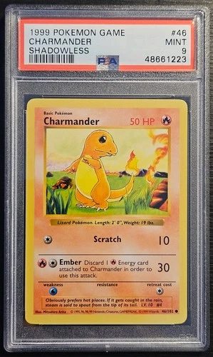 ⭐PSA 9 Shadowless Charmander 46/102 ⭐Base Set 1999 Pokémon Game