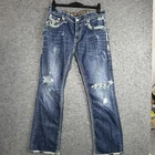 Rock Revival James Jeans Mens 34x32 Blue Distressed Relaxed Fit Straight Denim