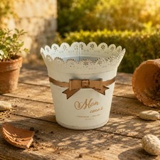 Metal Flower Pot Ornamental Text Decorative Tin Pail Tapered Shape