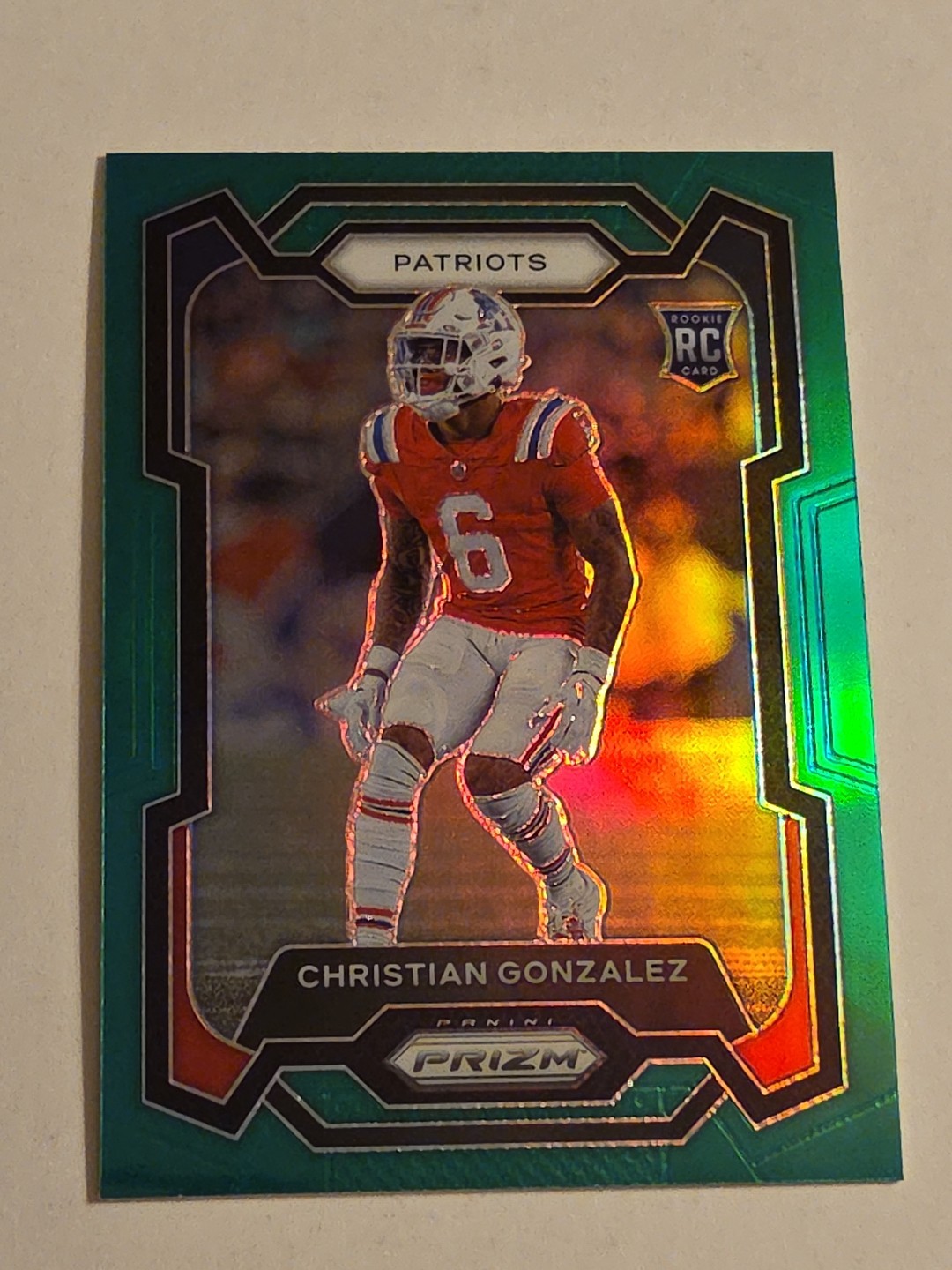2023 Panini Prizm #369 Christian Gonzalez Green Prizm RC Rookie Patriots
