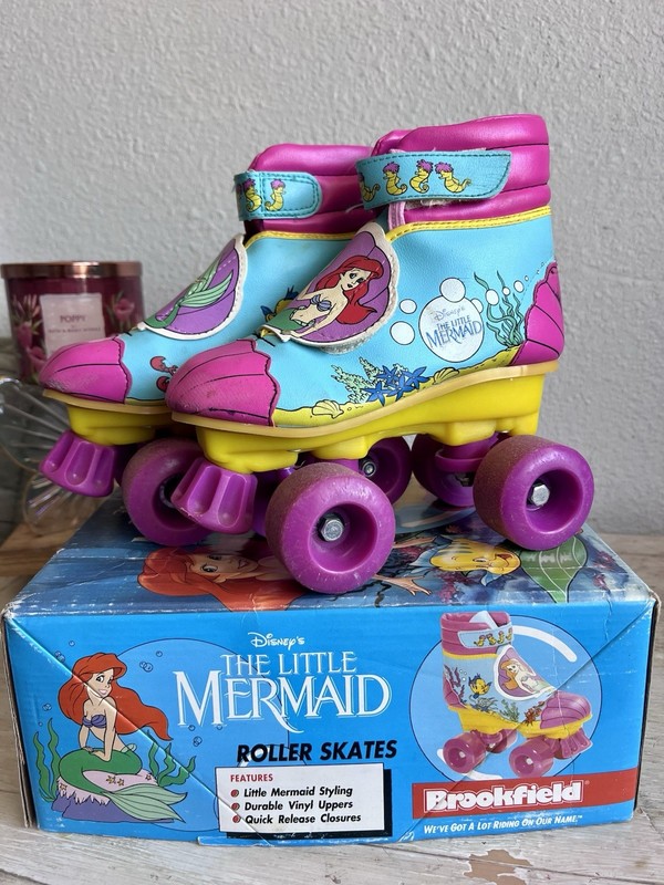 Vintage DIsney Little Mermaid Ariel Little Girls Roller Skates Hook & Loop Sz 13