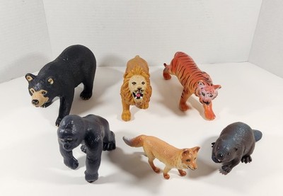 LOT OF 6 LEARNING RESOURCES ANIMAL FIGURES BEAR LION TIGER GORILLA FOX BEAVER