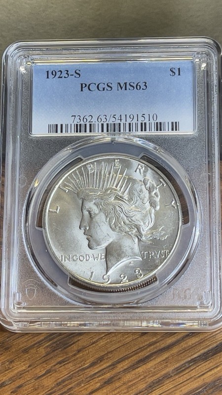 1923-S San Francisco Mint Silver Peace Dollar PCGS MS63 Blast White Problem Free