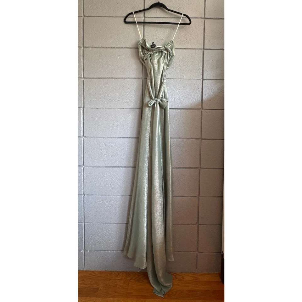 Women's Dana Foley NYC Strapless Long Maxi Tie Tube Blue Green Evening Gown sz M - Image 4 of 4