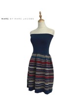 Marc By Marc Jacobs Wool Nylon Strapless Knit Dress Navy/Striped Size S