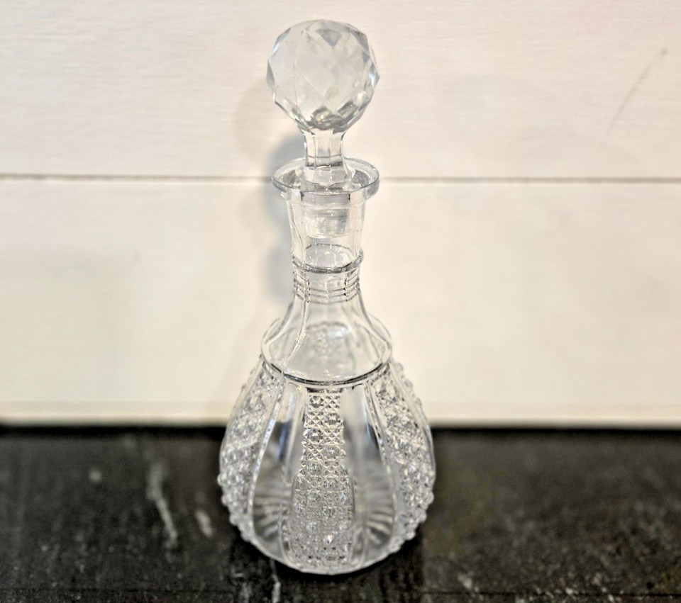 An 1890s EAPG 'Rainbow' pattern McKee & Brothers decanter — a genuinely rare piece of American pressed glass history from a legendary Pittsburgh glassmaker.