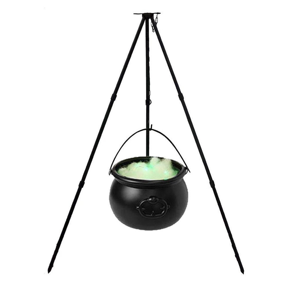 Halloween Decor Large Witches Cauldron on Tripod With LED String Light