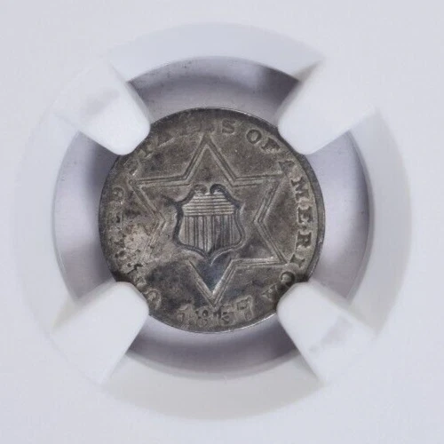 1857 THREE CENT SILVER ~ NICE AND ORIGINAL JUST MISSES AU! NGC XF45! - Image 3 of 4